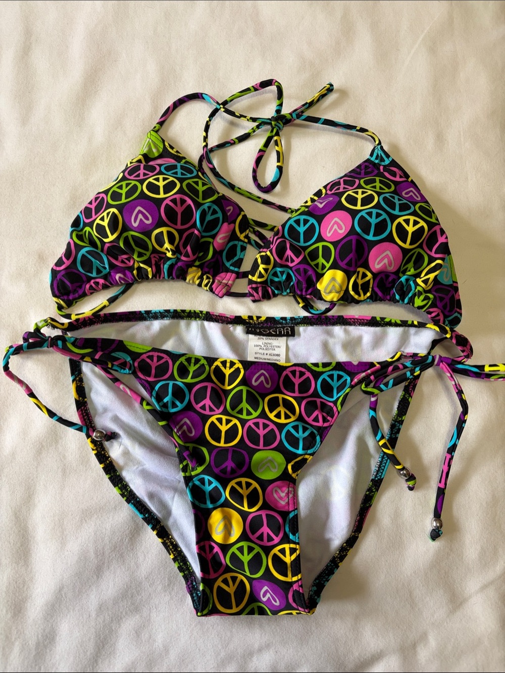 Ingear Black Bikini with Neon Peace Sign Print 👙☀️🌞